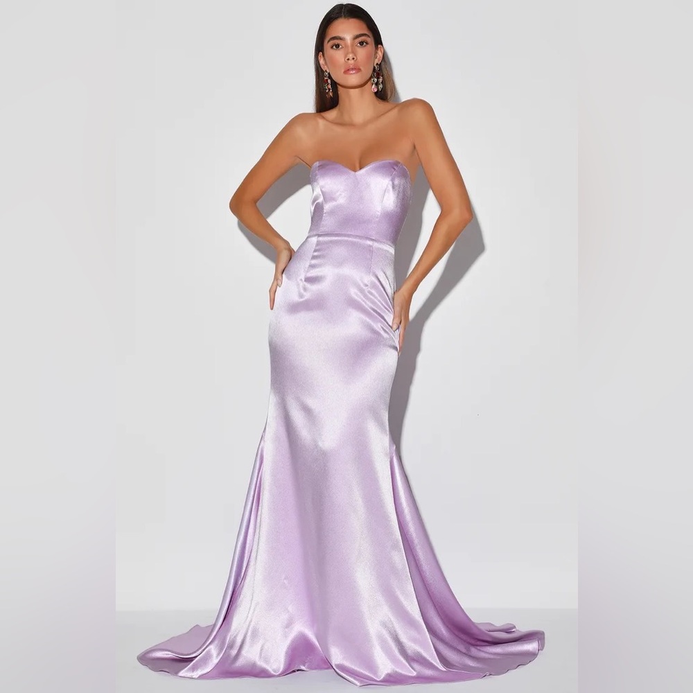 NEW Remember This Moment Lavender Satin Strapless Mermaid Prom Maxi Dress